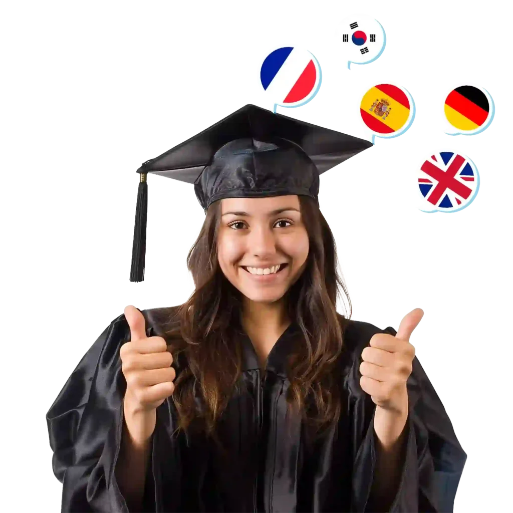 a Graduate girl with multiple countries icons in background